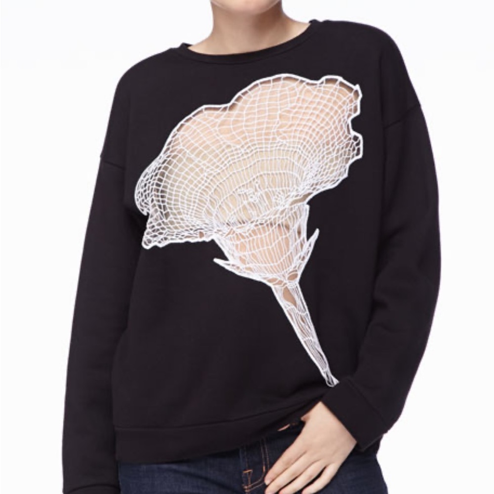 CHRISTOPHER KANE SWEATSHIRT cutwork Grid Flower Floral Sweater Black embroidered
